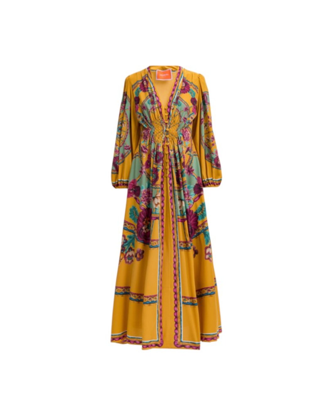 La DoubleJ Zodiac Placee Maxi Dress Womens XL Yellow Marigold Floral V-Neck Silk